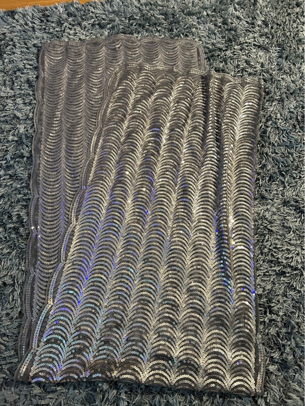 New Women’s hand sewn Silver Sequin Wave Pattern scarf or wrap